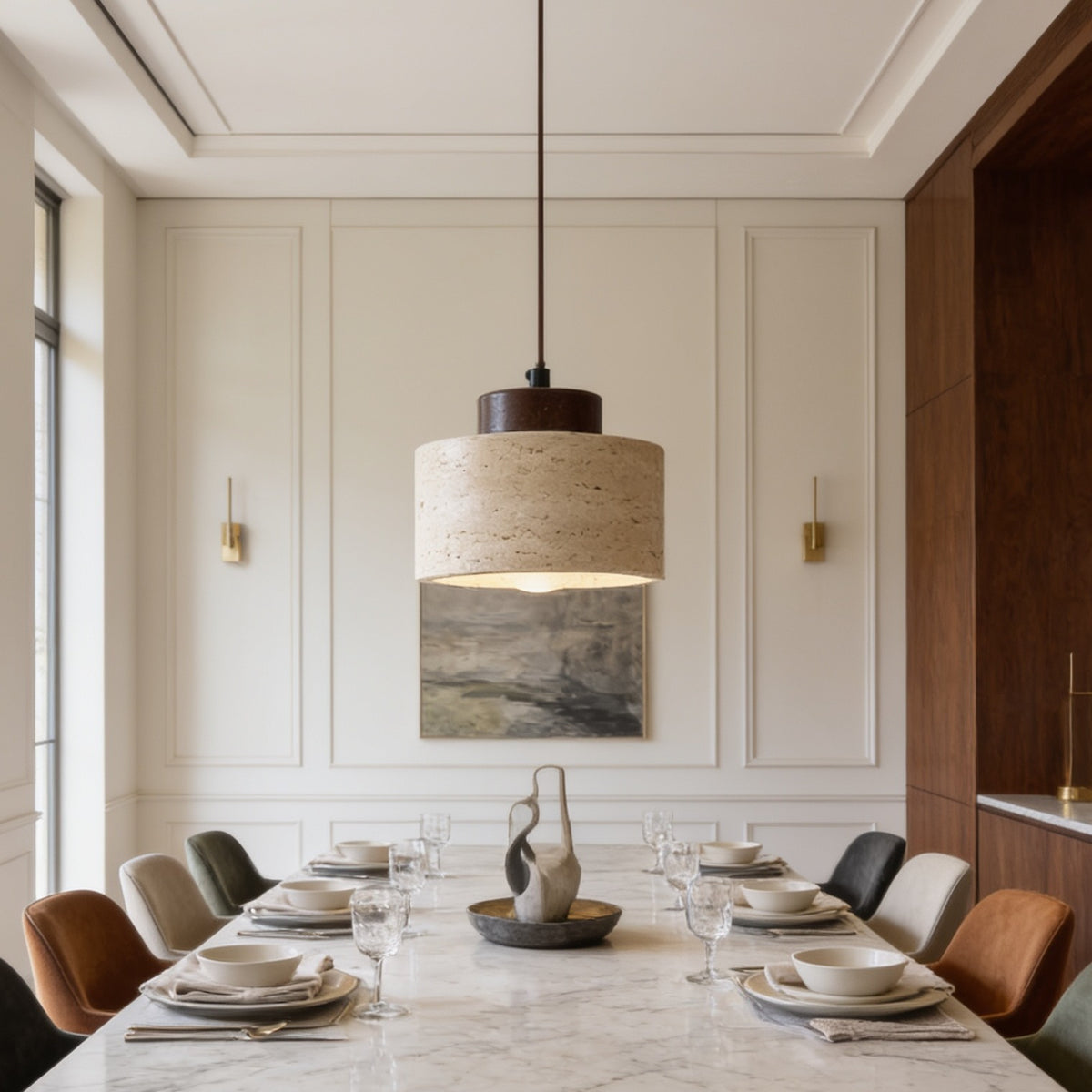 Travertine stone pendant light detail