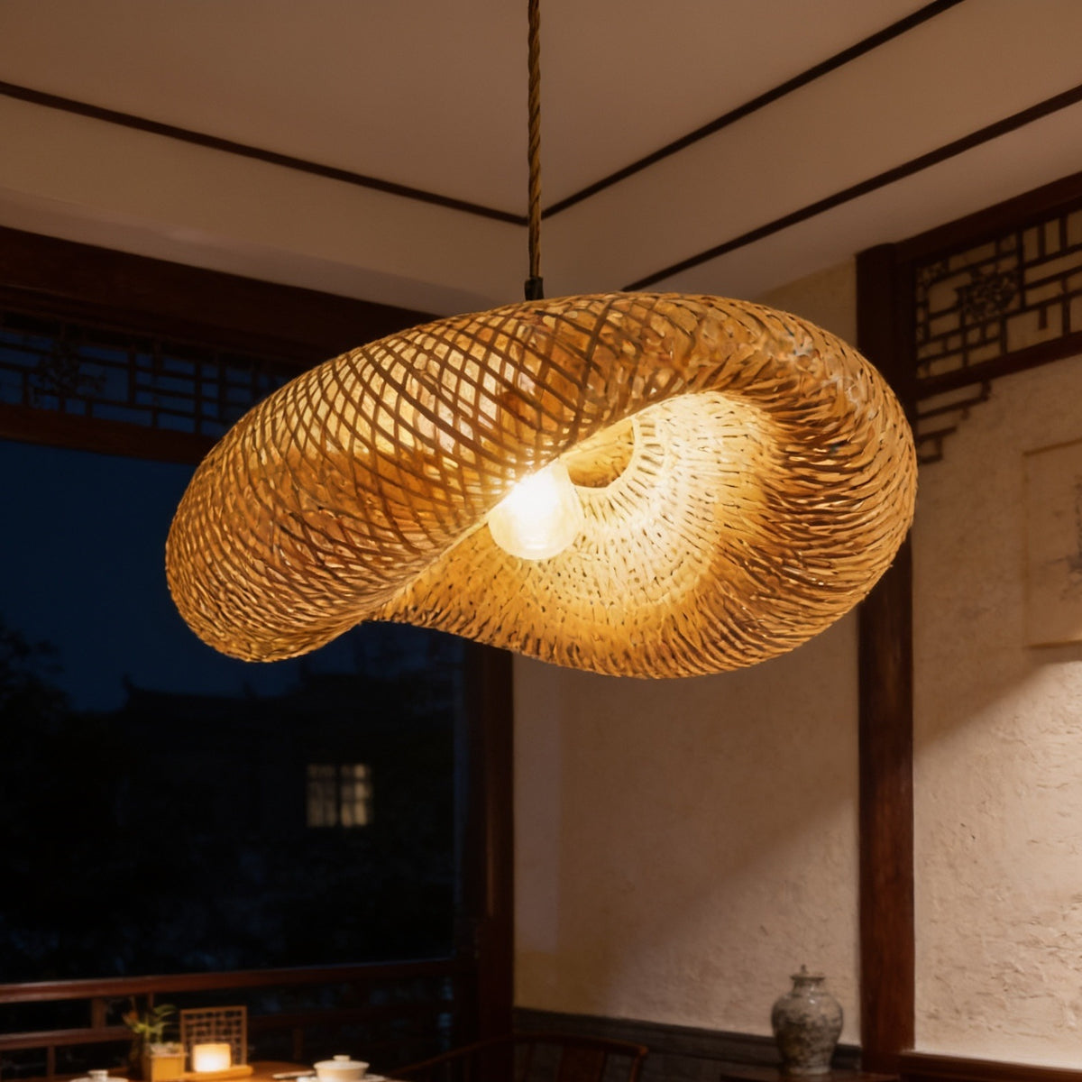 Hand woven bamboo pendant light
