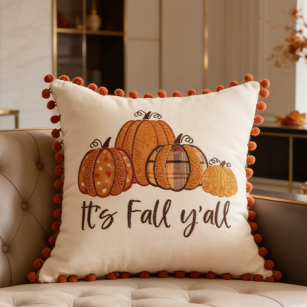 Pumpkin tufted velvet pillow detail