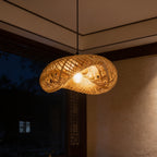 Hand woven bamboo pendant light detail