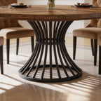 Round farmhouse dining table for four to six