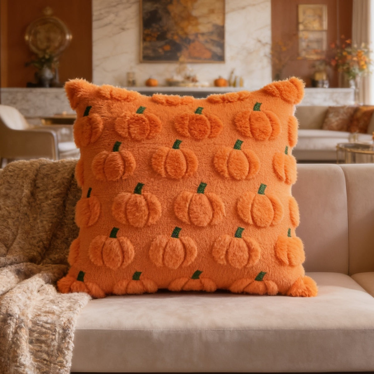Solid jacquard fall throw pillow cover