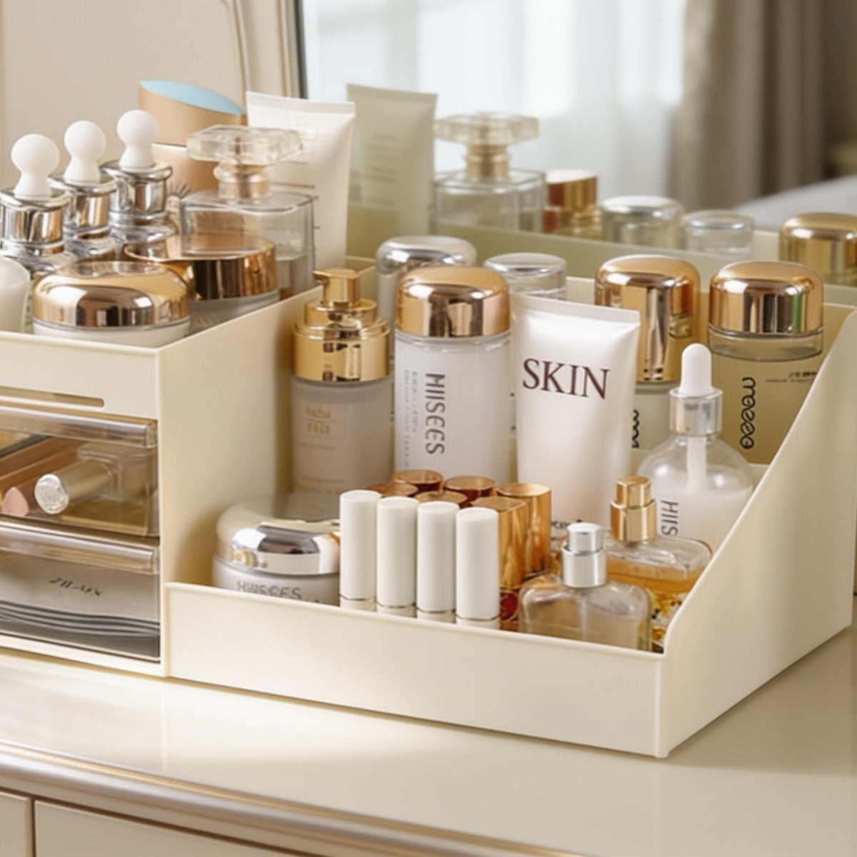Transparent drawer makeup organizer