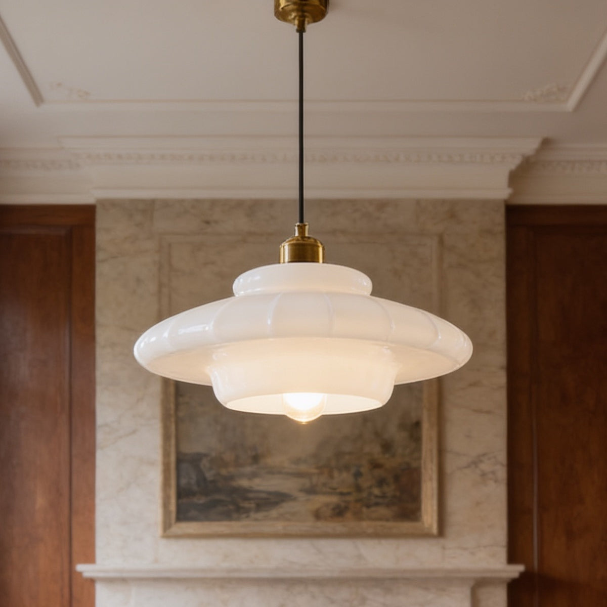 Layered opal glass pendant light