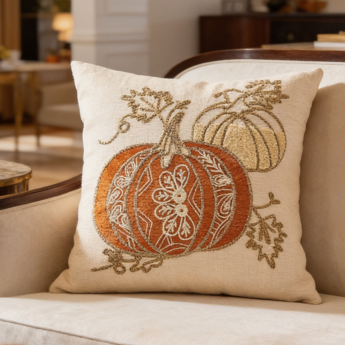 Pumpkin tufted velvet pillow texture