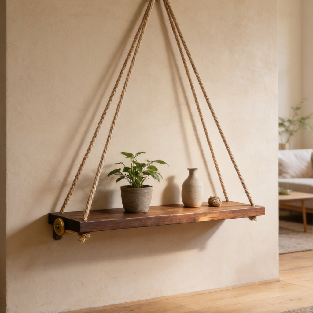 Rope hung swing shelf