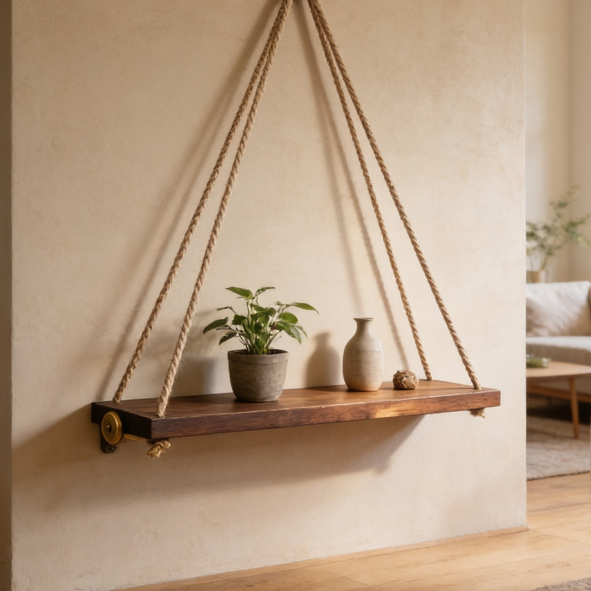 Rope hung swing shelf