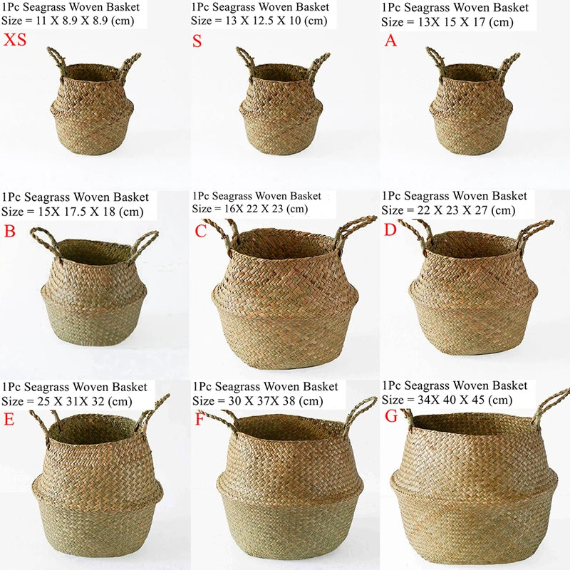 Grid showing the belly basket in eight sizes labeled A to H
