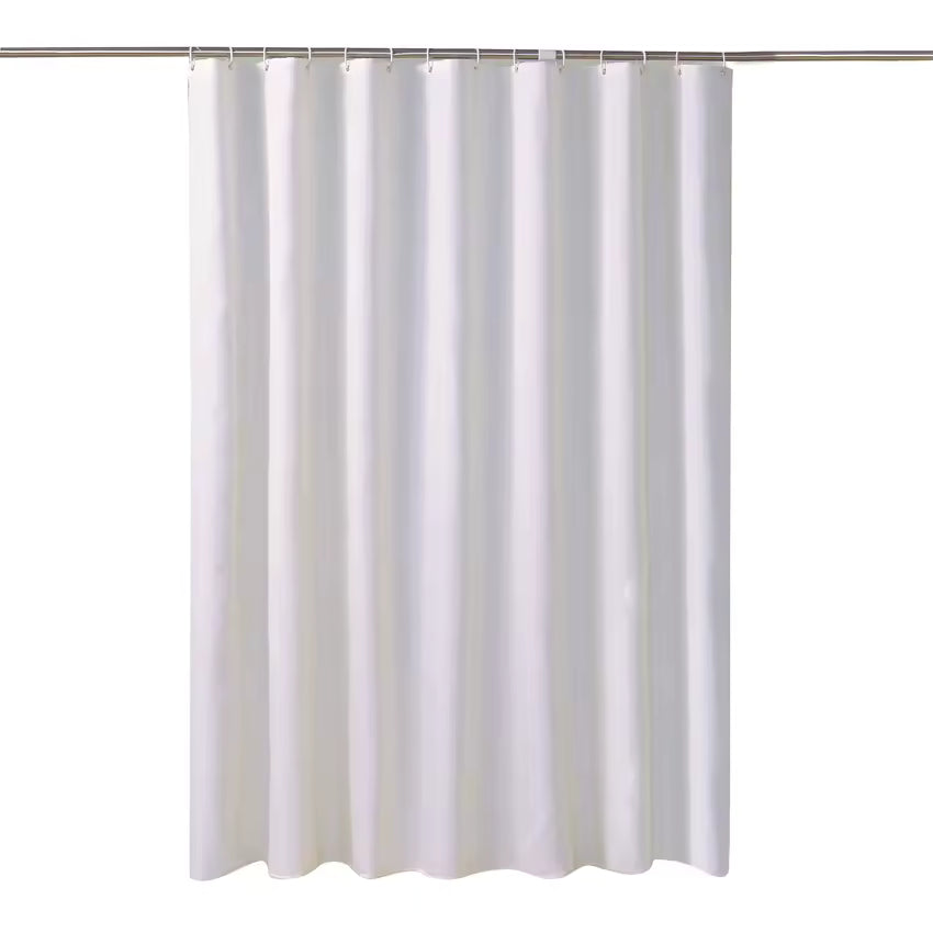 Waterproof Shower Curtain, White Solid Polyester Bath Drape with Weighted Hem and 12 Hooks, Six Widths for Bathtubs and Walk In Showers