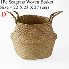 Size D seagrass belly basket with the rim folded down