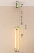 Dimension diagram of the gold loop pendant with drop cord and shade sizes marked