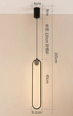 Dimension diagram of the black loop pendant showing shade size and cord drop