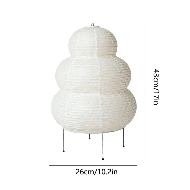 Size diagram of the tiered paper lantern lamp with its height and base width marked