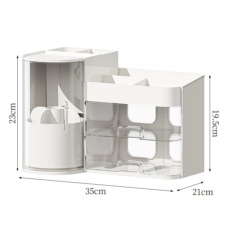 Cream organizer on a plain background with the narrow size measurements marked