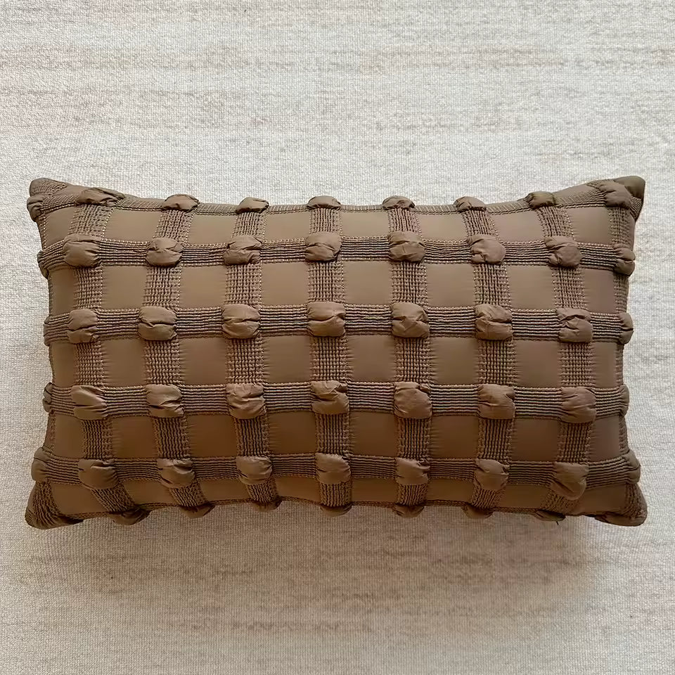 Textured Throw Pillow Cover, Woven Cushion Case in Brown, Gray and Chocolate, 45 x 45 cm / 17.7 in Square or 30 x 50 cm / 19.7 in Lumbar