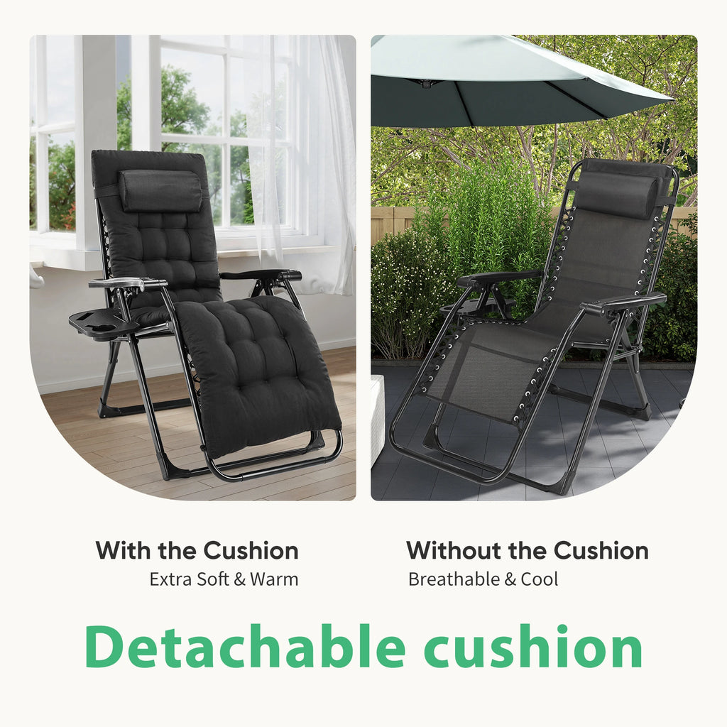 Side by side comparison of the recliner with the thick cushion on and with it removed