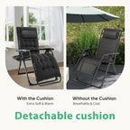 Side by side comparison of the recliner with the thick cushion on and with it removed