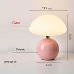 Labeled diagram of the pink version marking the glass shade and ceramic base