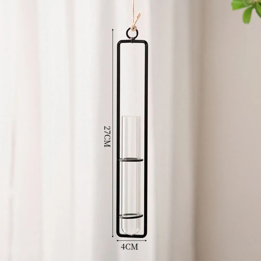 Measurement view of the black framed tube against a sheer curtain
