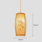 Spec drawing of the barrel shade with painted bamboo leaves, 16 x 33 cm / 6.3 x 13 in