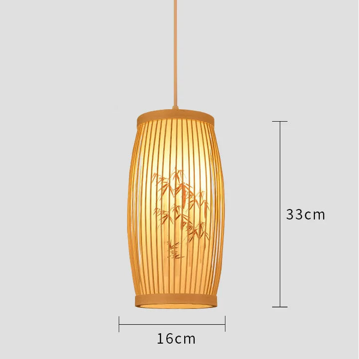 Spec drawing of the barrel shade with painted bamboo leaves, 16 x 33 cm / 6.3 x 13 in