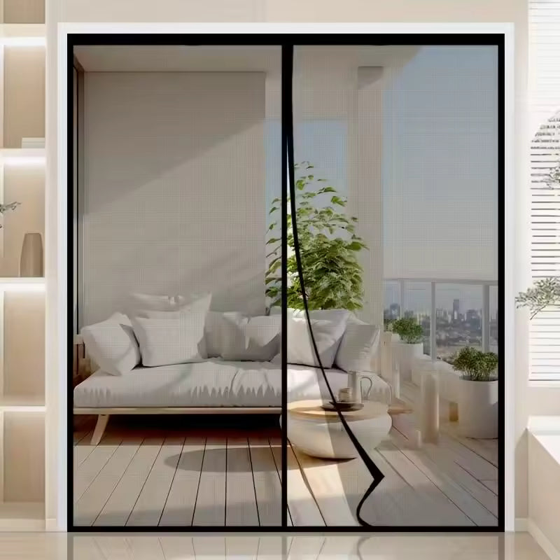 Magnetic Door Screen Curtain, Black Nylon Mesh Insect Net with Hook and Loop Fixing for Patio, Balcony and Kitchen Doorways