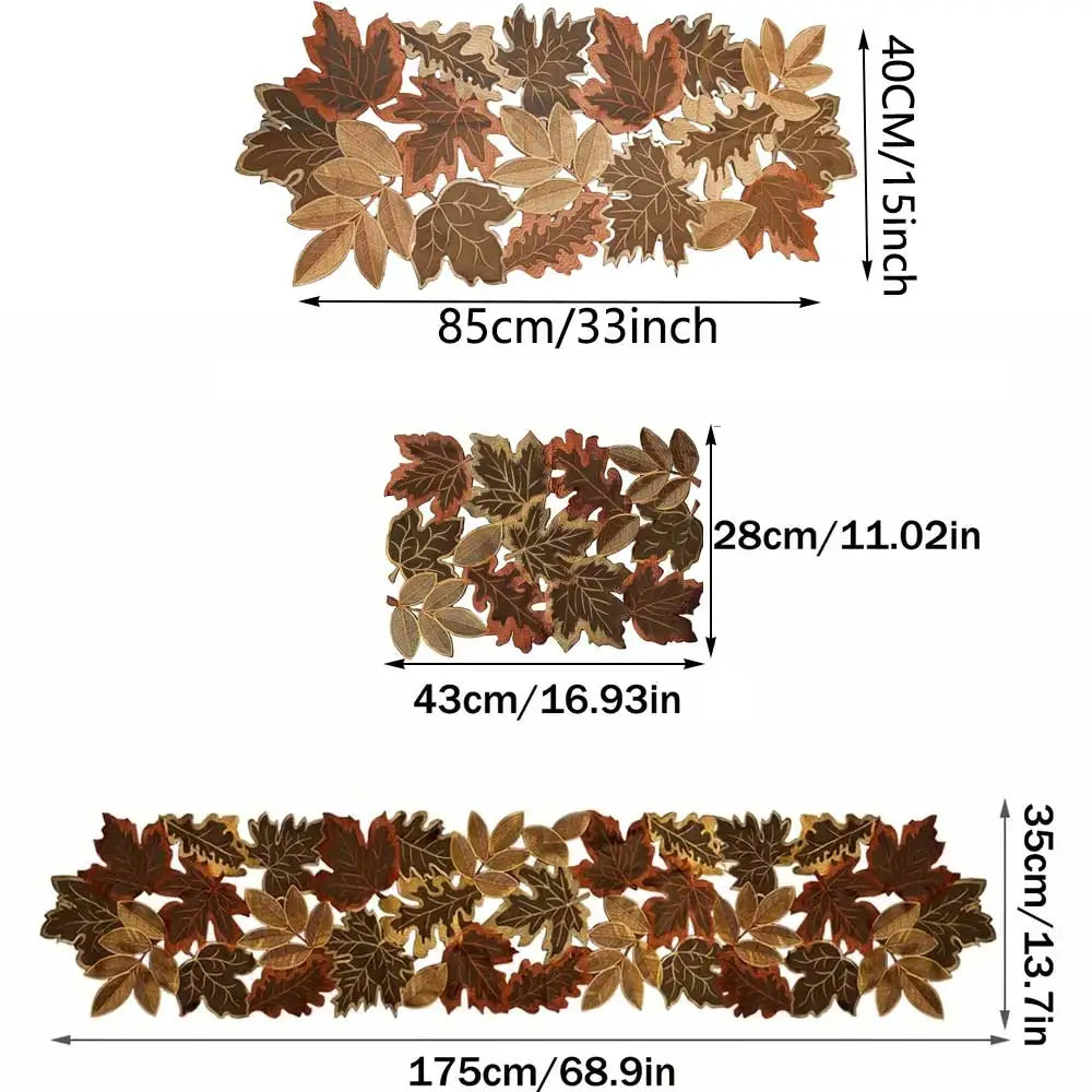 Size chart comparing three lengths of the leaf runner with widths marked
