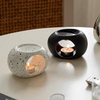 Ceramic Oil Warmer and Wax Melt Burner, Tealight Heated Pebble 10.5 cm / 4.1 in Long, Matte Black or Speckled White, Bedroom and Bathroom