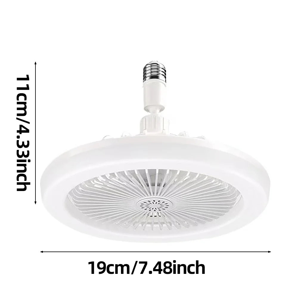 Fan light on white with its size labels and the screw in base shown