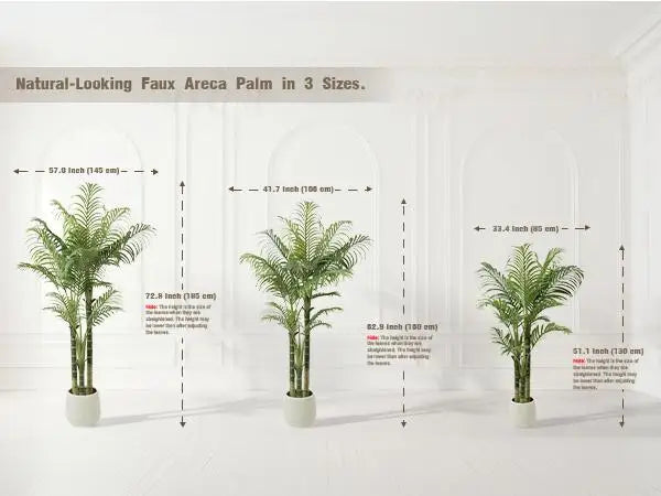Three palm sizes lined up with widths from 85 cm / 33.4 in to 145 cm / 57 in