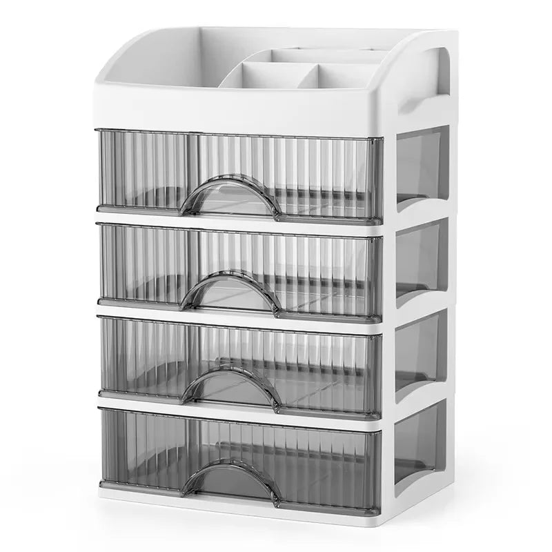 Empty five drawer organizer on a plain white background