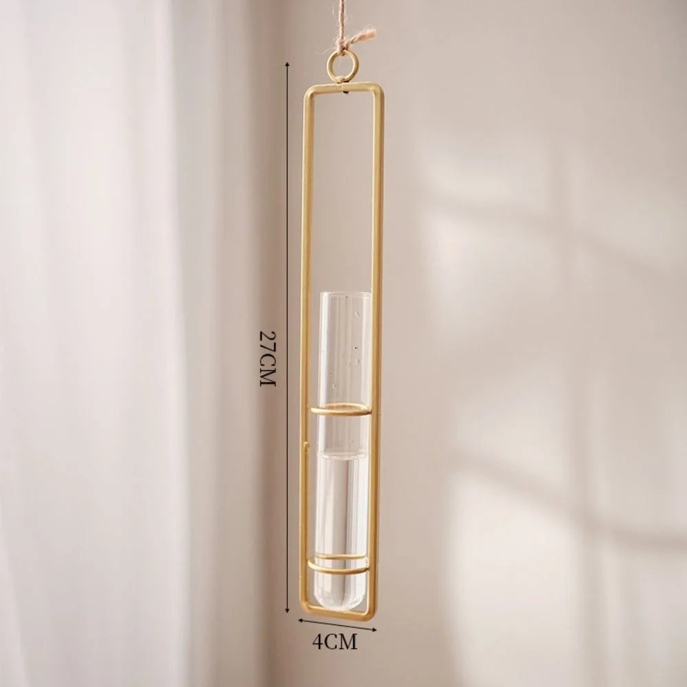 Measurement view of the gold framed tube against a sunlit wall