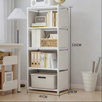 Size diagram of the four tier unit, 125 cm / 49.2 in tall, 41 cm / 16.1 in wide and 28 cm / 11 in deep