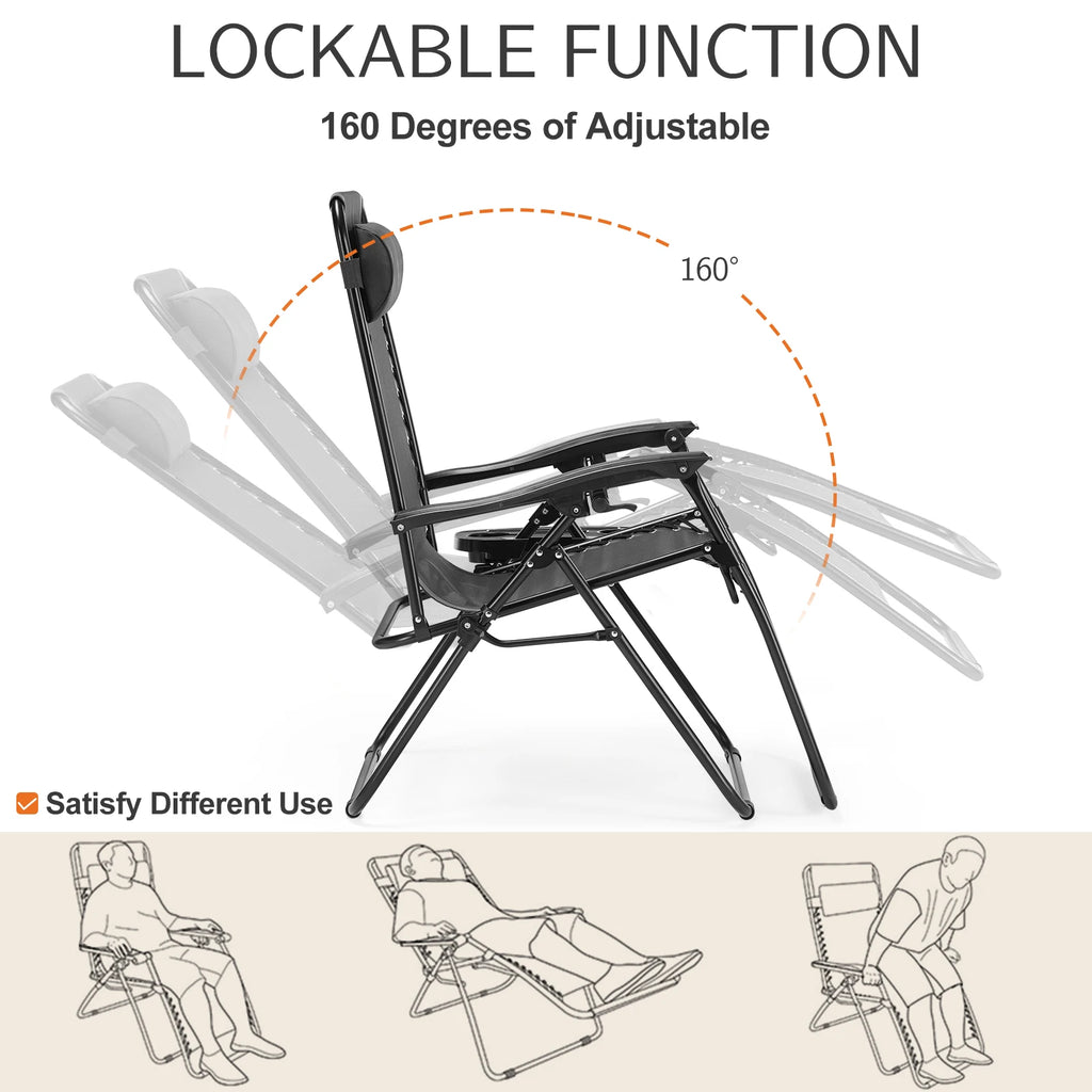 Diagram of the lockable recline range with small drawings of sitting, reclining and flat positions