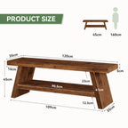Product size chart of the bench with a person silhouette and shelf measurements