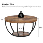 Spec diagram of the walnut finish coffee table with height and diameter given