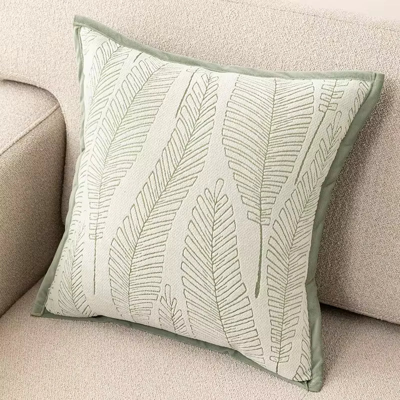 Sage Green Chenille Throw Pillow Cover, Woven Jacquard Cushion Case with Leaf and Floral Designs, 40 x 40 to 50 x 50 cm / 15.7 to 19.7 in