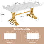 Size chart of the dining table in centimeters with the same seating diagrams