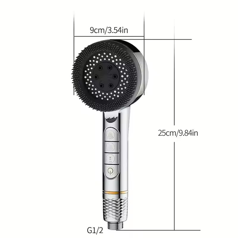 Filtered Massage Shower Head, Handheld ABS Sprayer with Silicone Tips, Button Spray Modes, Water Stop and Washable Filter, for Bathrooms