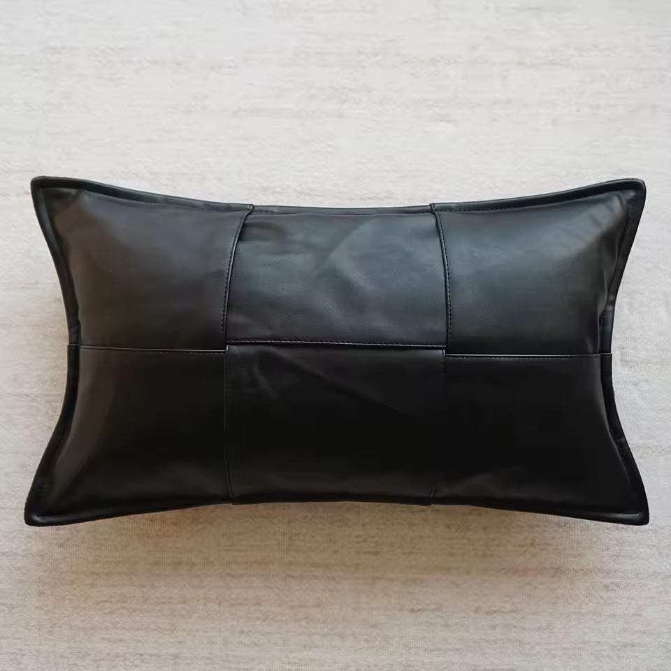 Faux Leather Throw Pillow Cover, Textured Woven Cushion Case in Brown or Black, 45 x 45 cm / 17.7 in Square or 30 x 50 cm / 19.7 in Lumbar