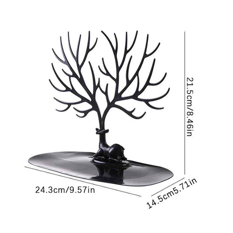 Dimension diagram of the branching stand with tray width and height labeled