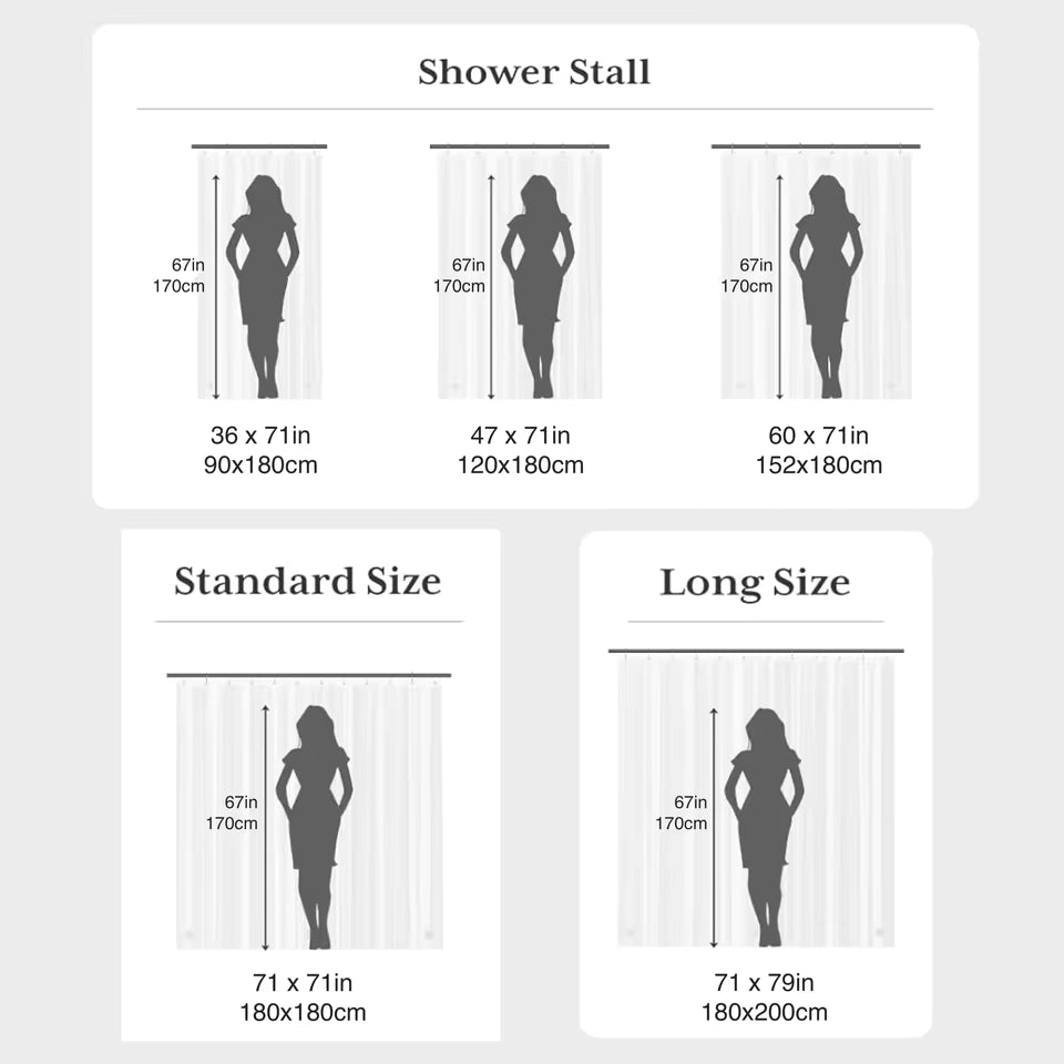 Leaf Print Shower Curtain Liner, Semi Transparent PEVA Bath Panel with Plastic Hooks and Reinforced Grommets, for Tubs and Stalls
