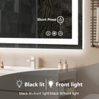 Edge lighting glow demonstrated with the round button control icons on the mirror