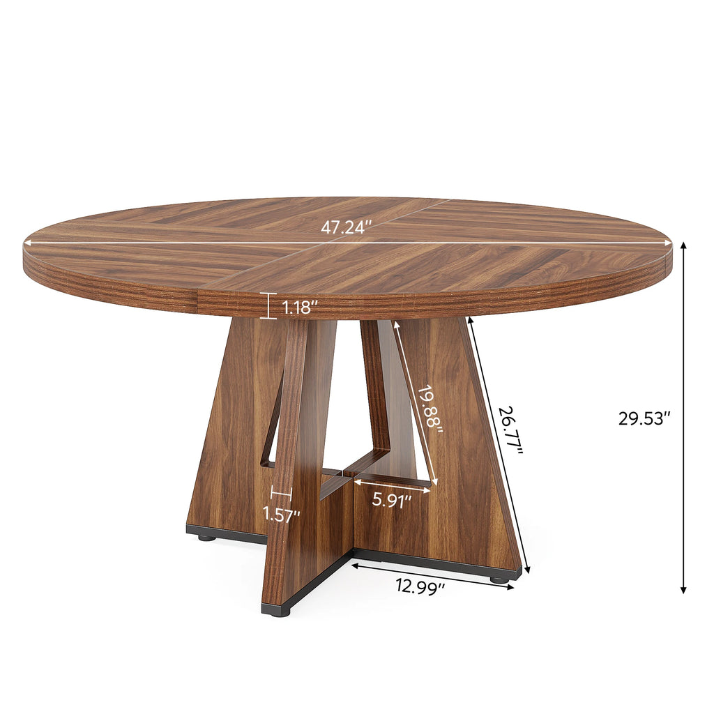 Dimension diagram of the round table in a walnut finish with base measurements