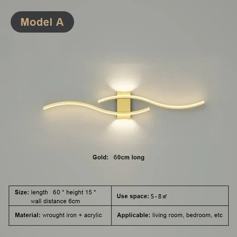 Curved LED Wall Sconce, 60 cm (23.6 in) / 80 cm (31.5 in) Wavy Metal Light Bar, Up and Down Glow, Modern Wall Light for Living Room