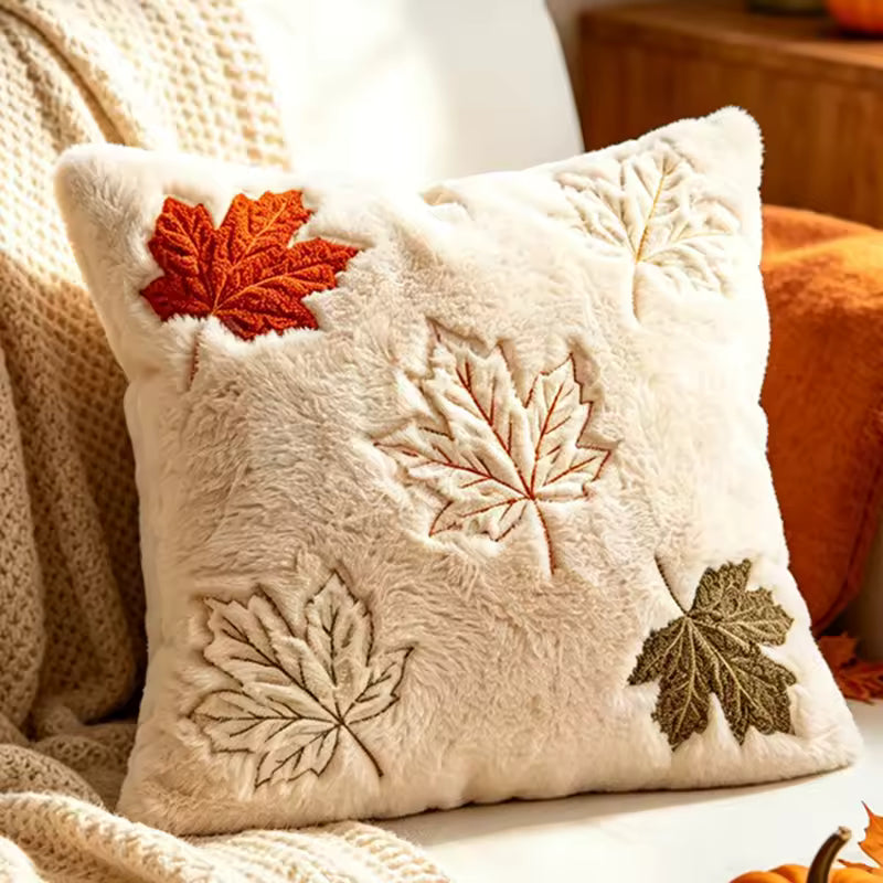Maple Leaf Jacquard Throw Pillow Cover, Woven Autumn Cushion Case with Embroidered Fall Leaves, 45 x 45 cm / 17.7 in or 30 x 50 cm / 19.7 in