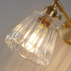 Brass Wall Sconce with Clear Ribbed Glass Shade, Single Light Adjustable Wall Lamp for Bedroom, Bathroom Mirror and Hallway, 14 cm / 5.5 in Shade
