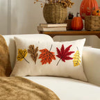 Maple Leaf Throw Pillow Cover, Tufted Velvet Autumn Cushion Case, Fall Leaves and Wreath Designs, 45 x 45 cm / 17.7 in or 30 x 50 cm / 19.7 in