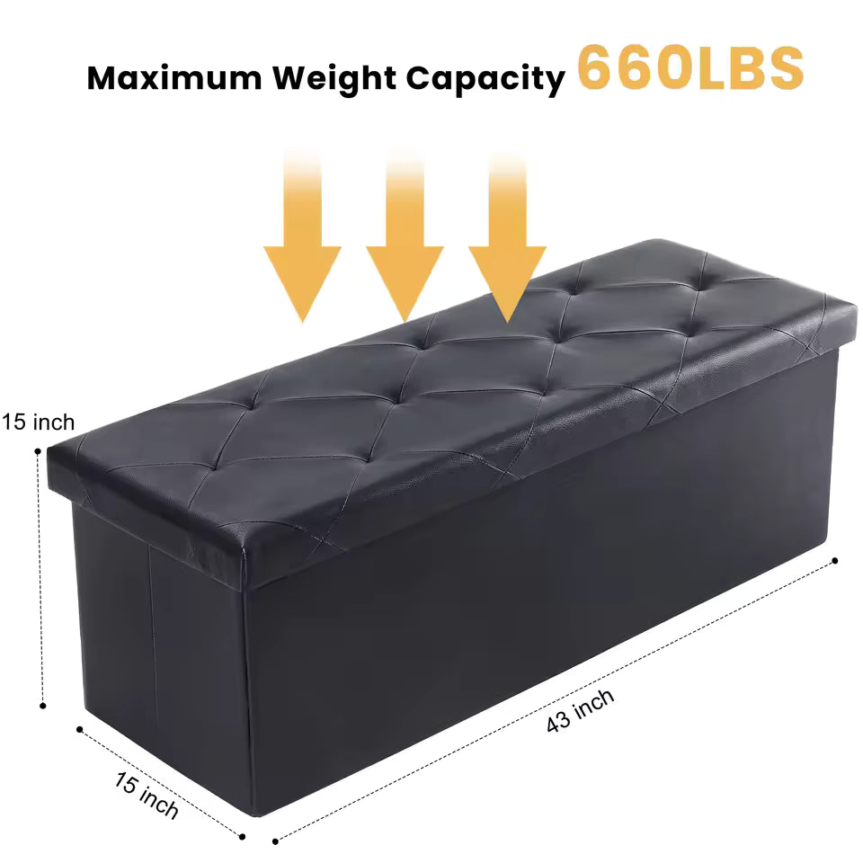 Folding Storage Ottoman Bench, 30 in / 76.2 cm Faux Leather Footstool and Toy Box with Memory Foam Seat, for Bedroom, Living Room and Entryway