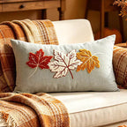 Maple Leaf Throw Pillow Cover, Tufted Velvet Autumn Cushion Case, Fall Leaves and Wreath Designs, 45 x 45 cm / 17.7 in or 30 x 50 cm / 19.7 in